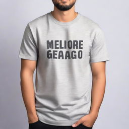 A grey t-shirt with the text 'Melhor Geração' printed on it