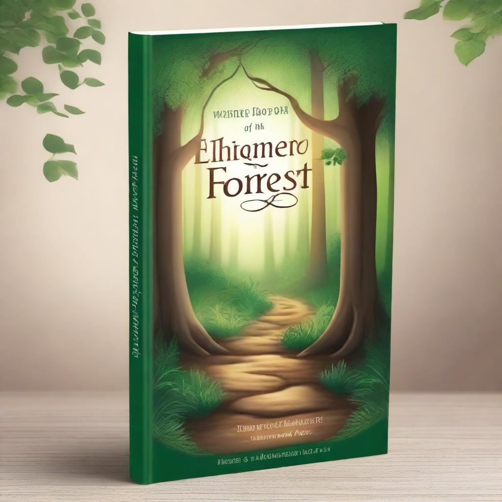 Create a captivating book cover with an enchanting forest scene, featuring a mysterious pathway leading into the woods