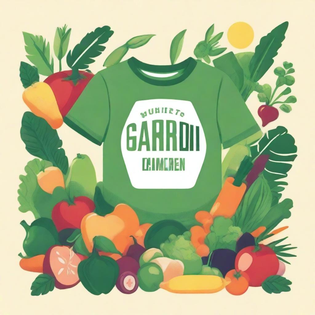 Create an illustration for a t-shirt that depicts an organic garden