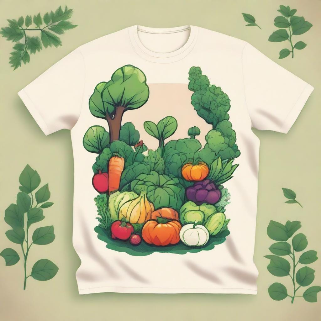 Create an illustration for a t-shirt that depicts an organic garden