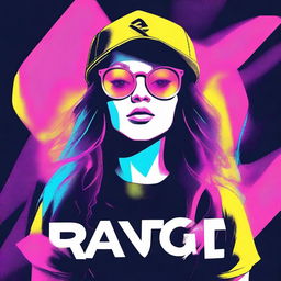 A t-shirt design featuring a photo of a girl with the text 'rave girl'