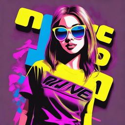 A t-shirt design featuring a photo of a girl with the text 'rave girl'