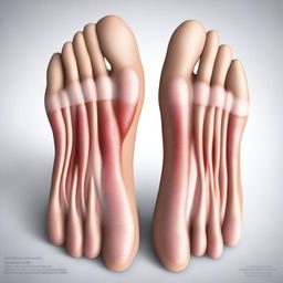 A detailed illustration of human feet, showing the structure, skin texture, and toes in a realistic style