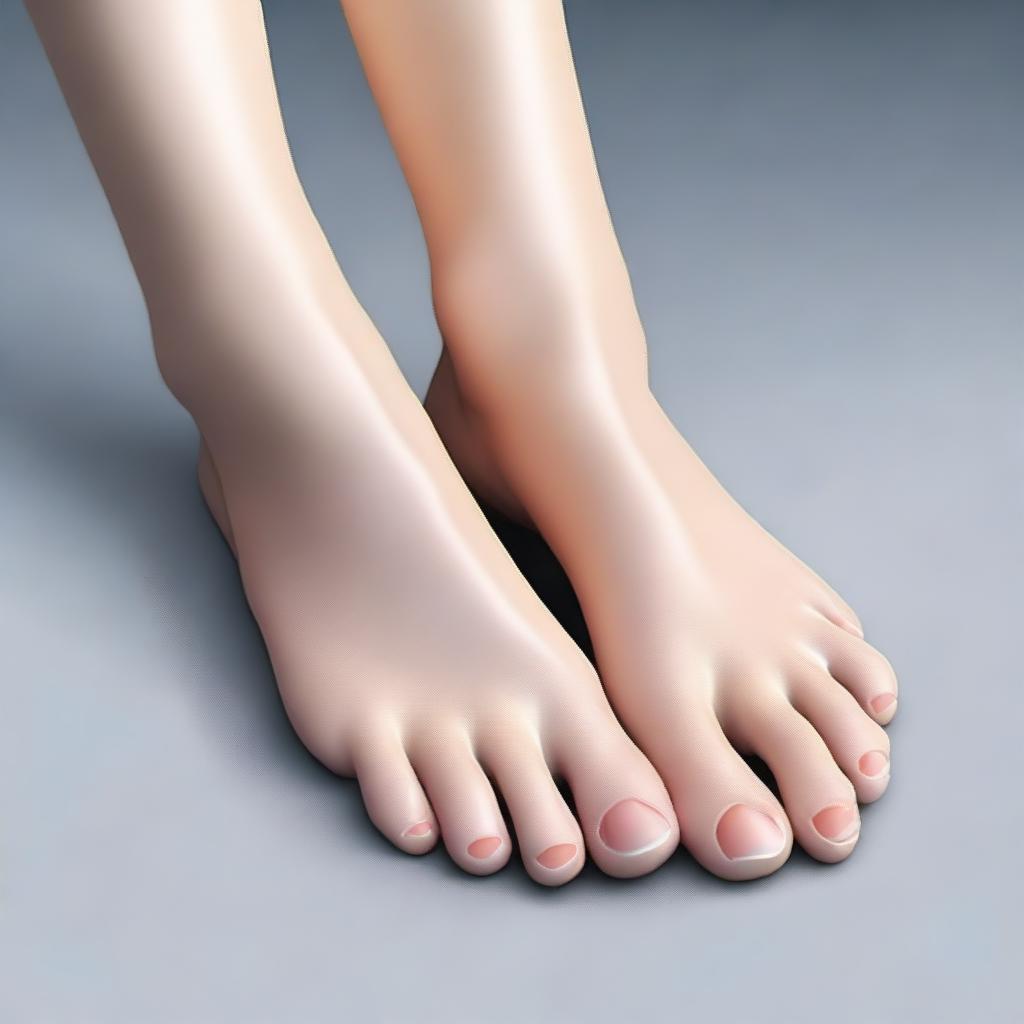 A detailed illustration of a woman's feet, showing the structure, skin texture, and toes in a realistic style