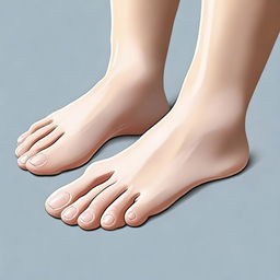 A detailed illustration of a woman's feet, showing the structure, skin texture, and toes in a realistic style