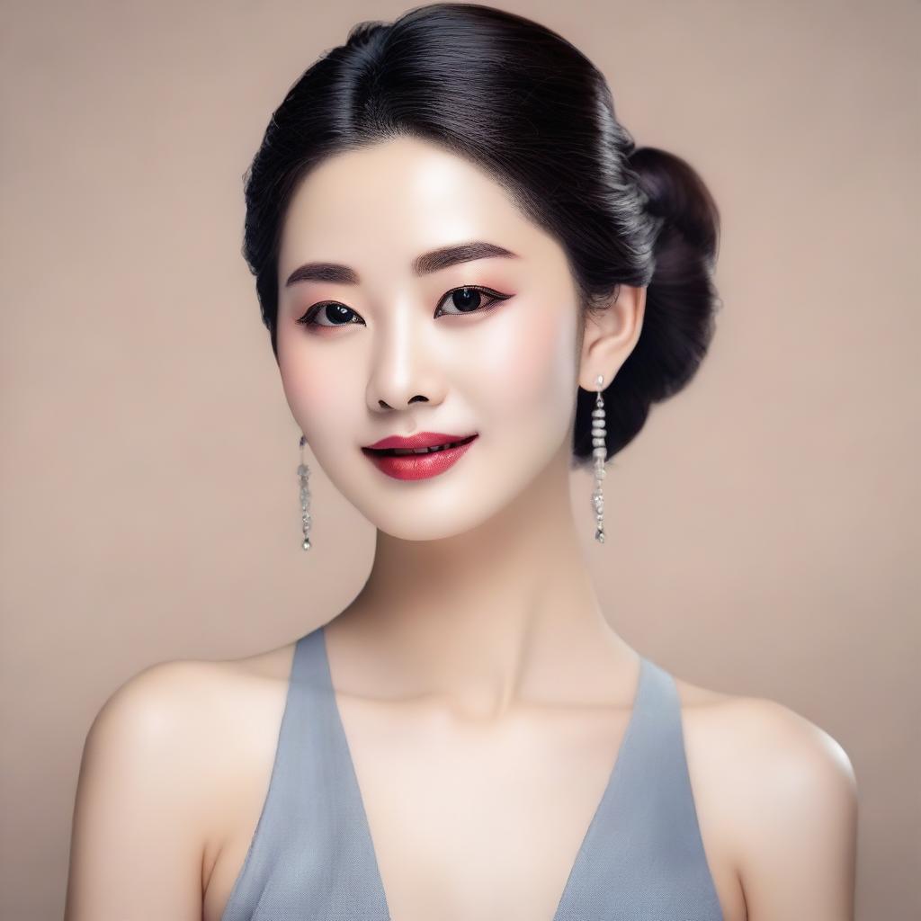 A beautiful woman with an Asian face, showcasing elegance and grace