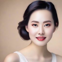 A beautiful woman with an Asian face, showcasing elegance and grace