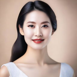 A beautiful woman with an Asian face, showcasing elegance and grace