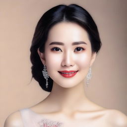 A beautiful woman with an Asian face, showcasing elegance and grace