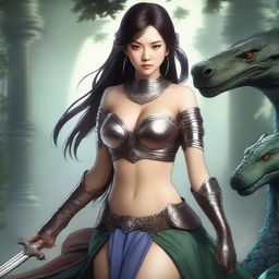 A beautiful Asian woman with the face of a woman and the body of a lamia