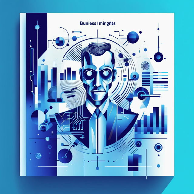 Create a modern, sleek cover for an AI newsletter titled 'AI Business Insights,' featuring a professional color palette, technological and business graphic elements, and an image of a humanoid robot or abstract AI representation