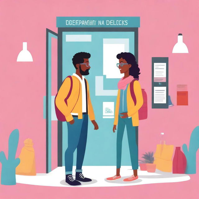 Create a book cover illustration featuring Luna Harper, a young interior designer dressed in modern and casual attire, and Elijah, a travel photographer with a camera or backpack