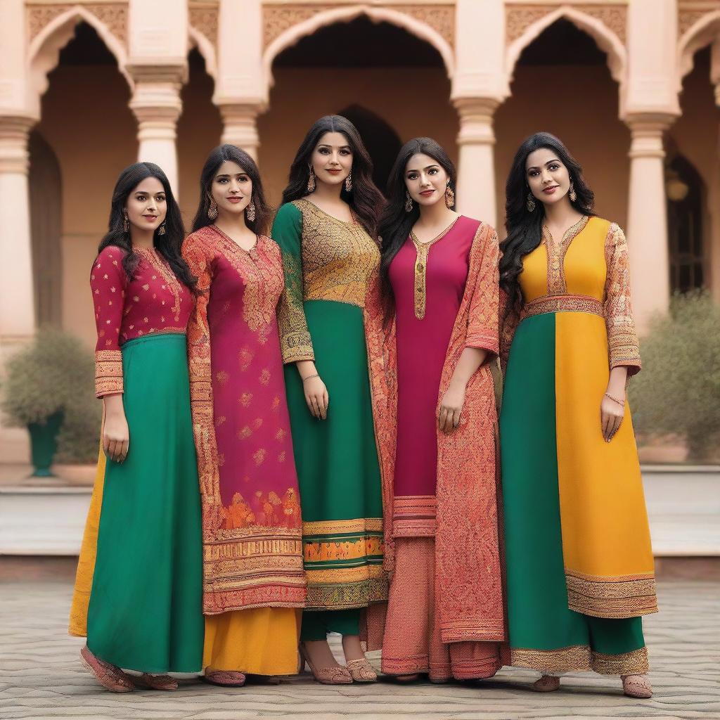 A group of Indian women wearing traditional kurtis