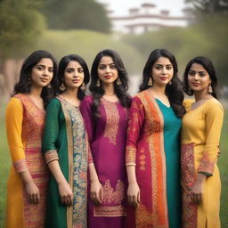 A group of Indian women wearing traditional kurtis