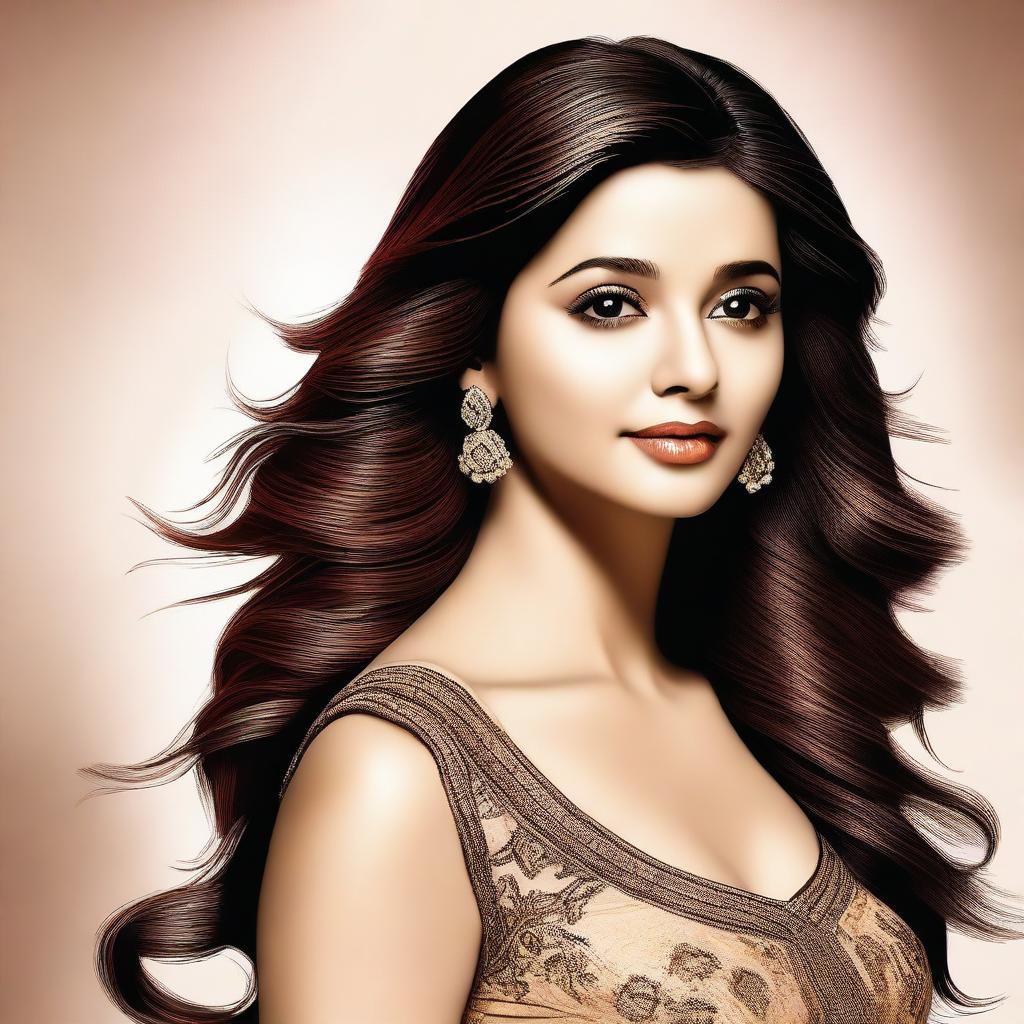 A detailed and realistic portrait of the Bollywood actress Alia Bhatt