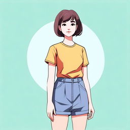 A full-length image of a girl with short hair, standing confidently