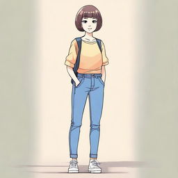 A full-length image of a girl with short hair, standing confidently