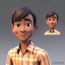 Create a Pixar-style animated avatar for a young man with very short, shiny, straight hair slanting towards the front