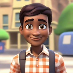 Create a Pixar-style animated avatar for a young man with very short, shiny, straight hair slanting towards the front