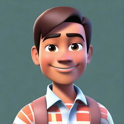 Create a Pixar-style animated avatar for a young man with very short, shiny, straight hair slanting towards the front