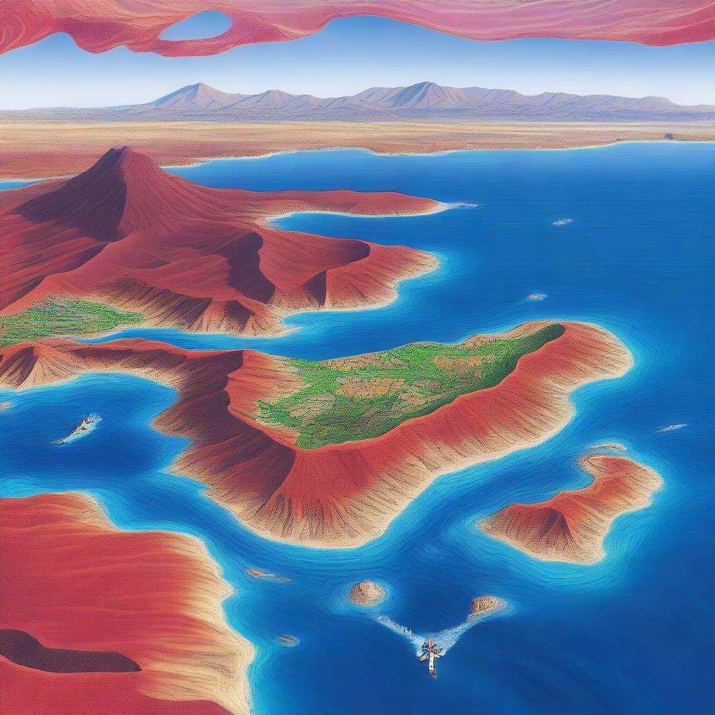 A detailed and vibrant depiction of the Red Sea and Ethiopia