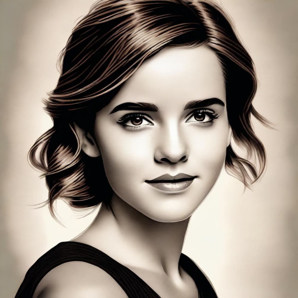 A realistic portrait of Emma Watson, capturing her elegance and charm with a warm and gentle expression