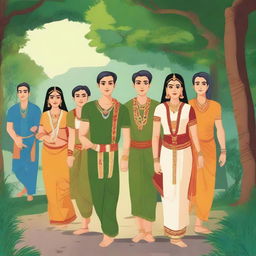 Ram, Laxman, and Sita ji are embarking on a journey to the forest, accompanied by 10 managers walking in a row behind them