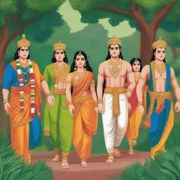 Ram, Laxman, and Sita ji are embarking on a journey to the forest, accompanied by 10 managers walking in a row behind them