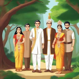 Ram, Laxman, and Sita ji are embarking on a journey to the forest, accompanied by 10 managers in business suits