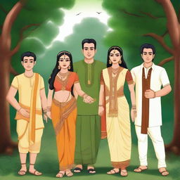 Ram, Laxman, and Sita ji are embarking on a journey to the forest, accompanied by 10 managers in business suits