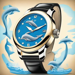 Create an image of an Augarde watch with a dolphin theme