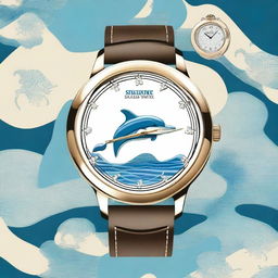 Create an image of an Augarde watch with a dolphin theme