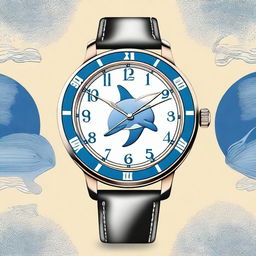 Create an image of an Augarde watch with a dolphin theme