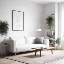 A beautifully redesigned minimalist room with white walls and simple, elegant furniture