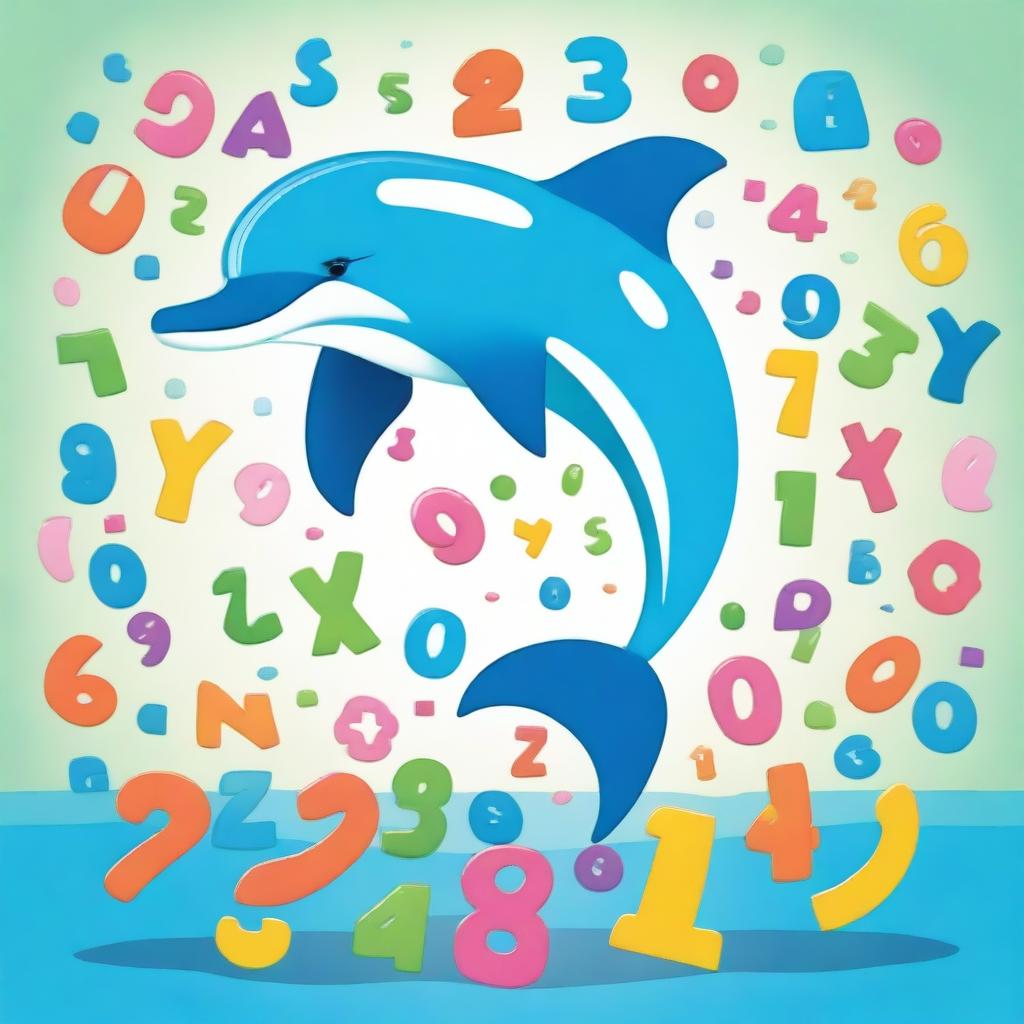 A playful illustration of a dolphin interacting with numbers