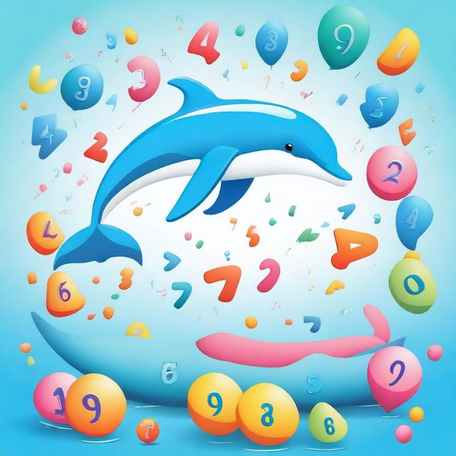 A playful illustration of a dolphin interacting with numbers