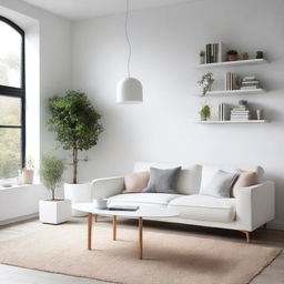 A beautifully redesigned minimalist room with white walls and the same white furniture