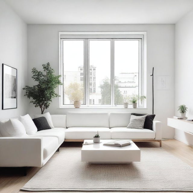 A beautifully redesigned minimalist room with white walls and the same white furniture