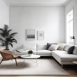 A beautifully redesigned minimalist room with white walls and the same furniture