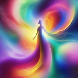 Create an artistic representation of the source of being, featuring an ethereal and abstract scene with flowing energies, vibrant colors, and a sense of cosmic creation