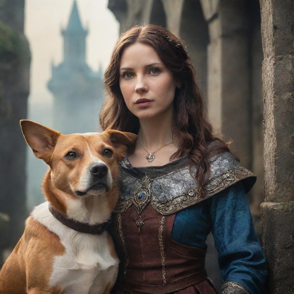 A woman with dog features in a fantasy setting