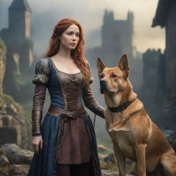 A woman with dog features in a fantasy setting