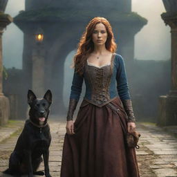 A woman with dog features in a fantasy setting