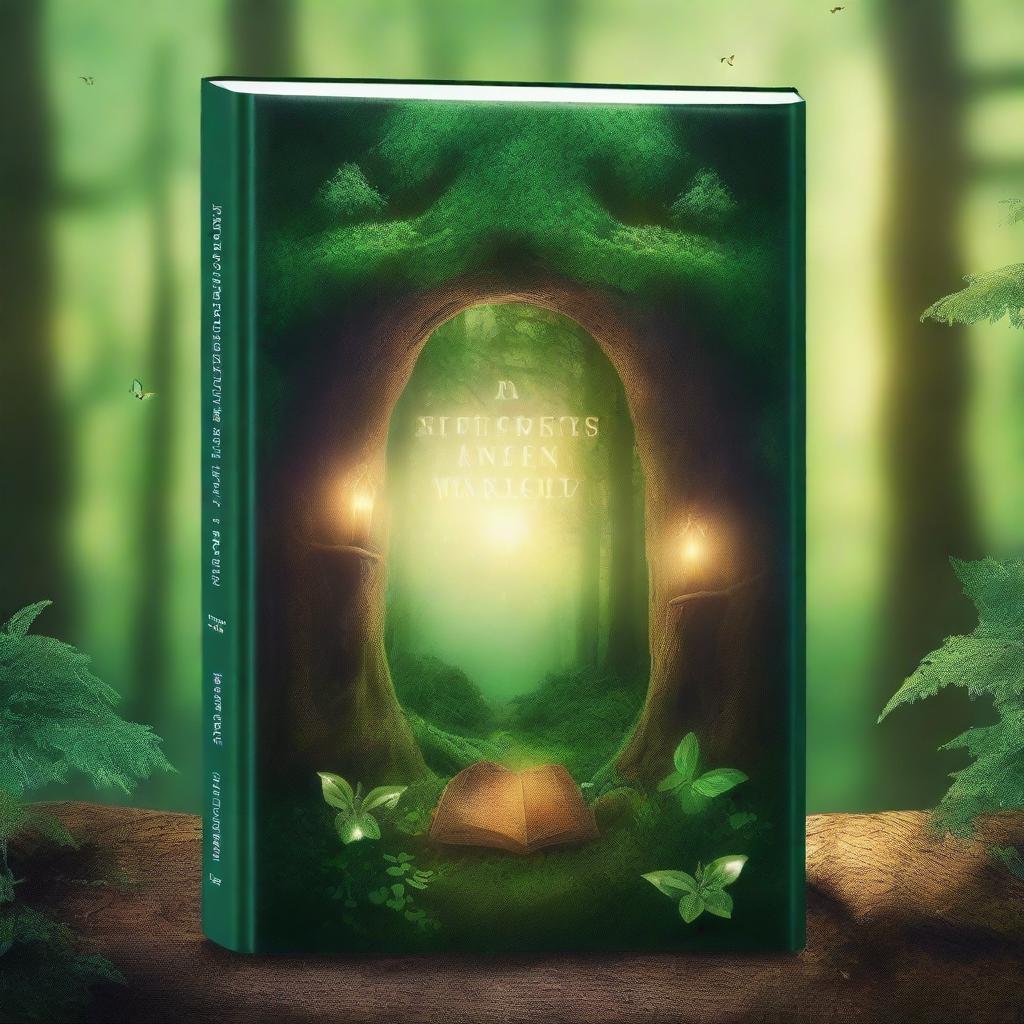 Create a captivating book cover featuring an enchanted forest with a hidden magical portal