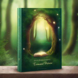 Create a captivating book cover featuring an enchanted forest with a hidden magical portal