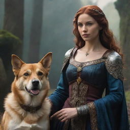 A woman with dog features in a fantasy setting