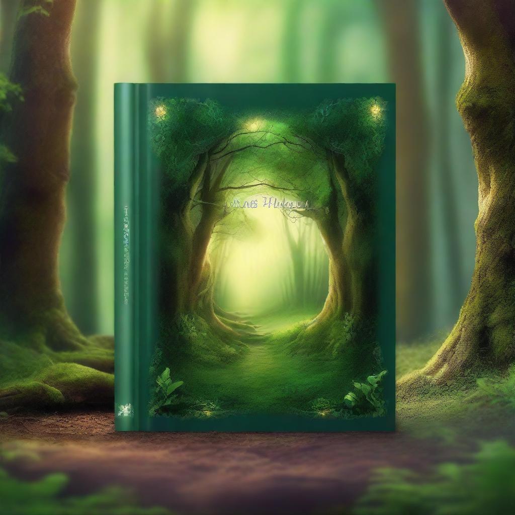 Create a captivating book cover featuring an enchanted forest with a hidden magical portal