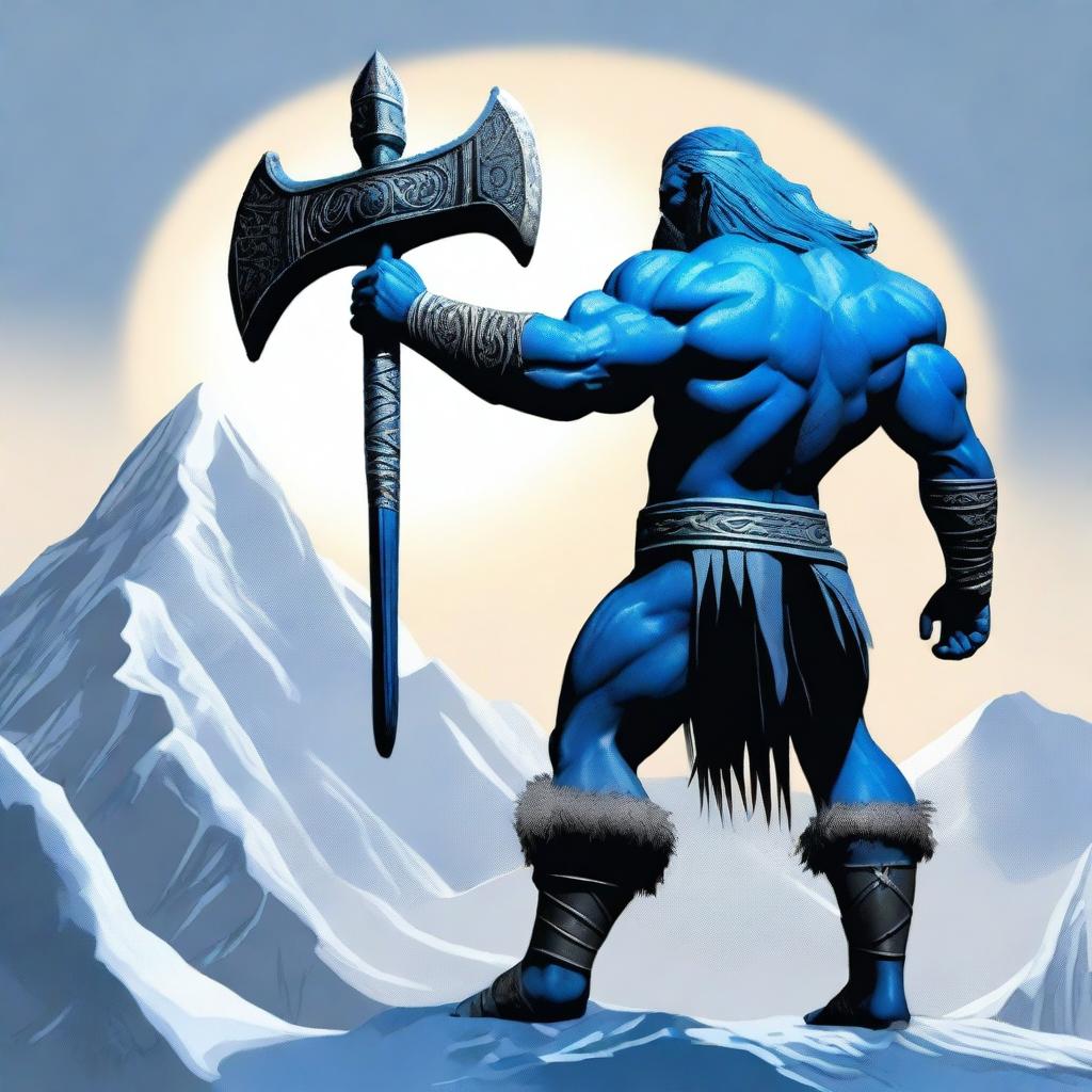 Create an image of a barbarian warrior with blue body paint