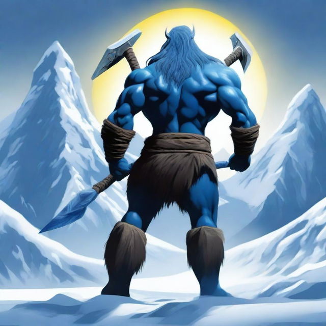 Create an image of a barbarian warrior with blue body paint