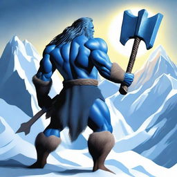 Create an image of a barbarian warrior with blue body paint